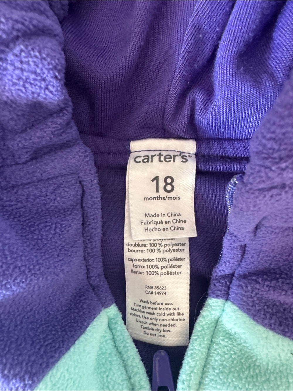 Girls Carters Peacock Costume 18 Months Purple warm zip up girls baby Halloween - Picture 4 of 5